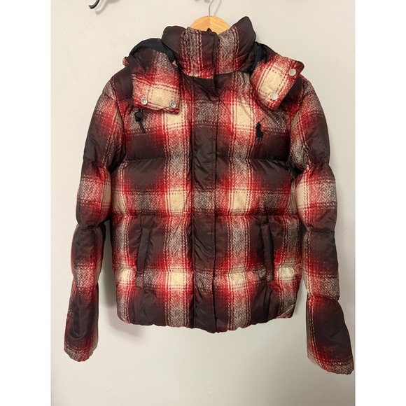 Polo Ralph Lauren Jacket Womens XS‎ Carly Plaid Duck Down Puffer Hooded Coat - Picture 3 of 11
